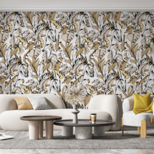 papier peint tropical moutarde