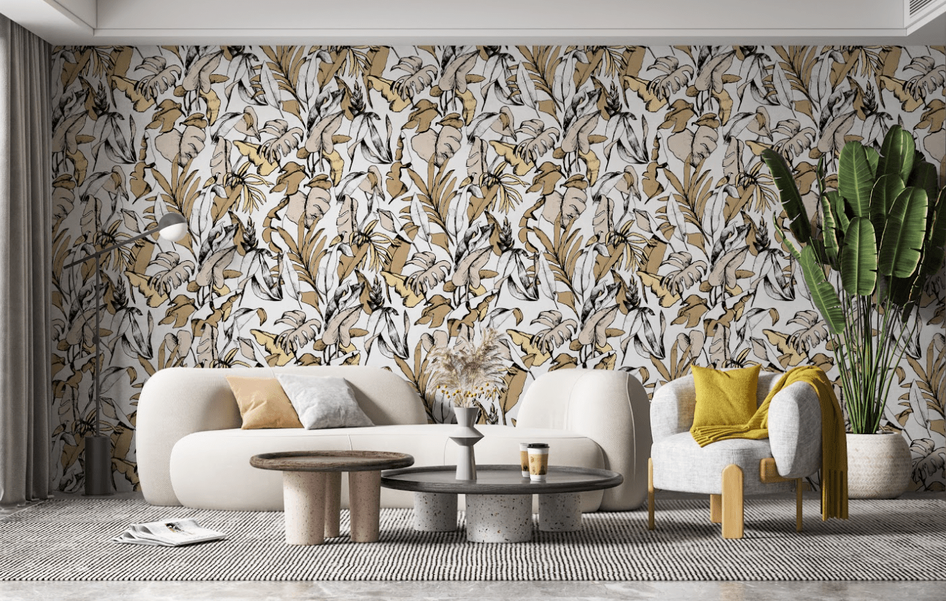 papier peint tropical moutarde